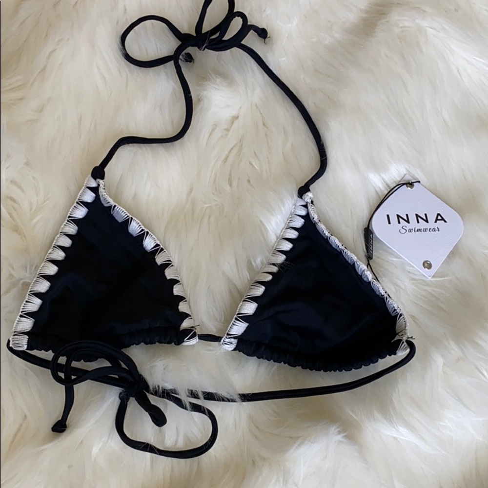 Black bikini top white trim